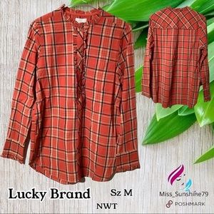 Lucky Brand NWT - Sz M - ruffled button-down plaid shirt